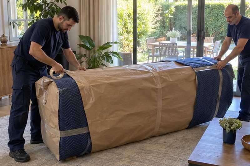 Canapé cuir sous kraft et couverture