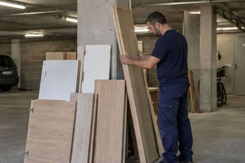 Éléments d’armoire contre un pilier : chantier Rue de Bourgogne