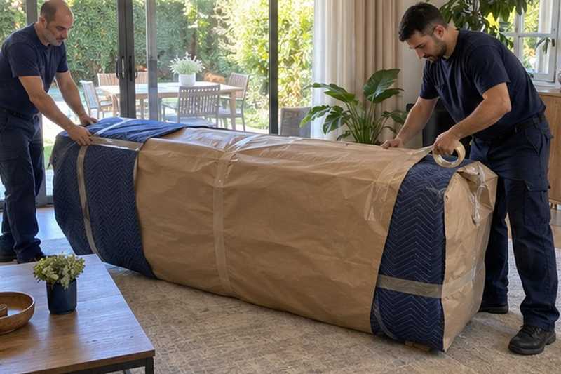 Canapé cuir sous kraft et couverture