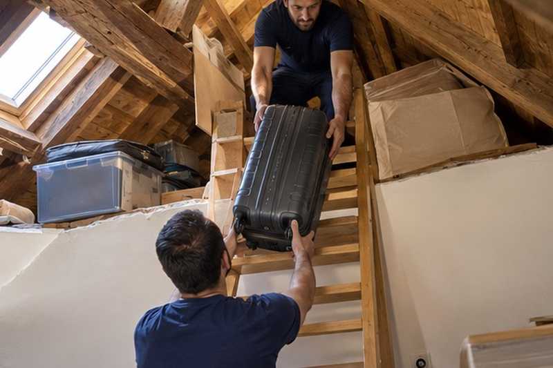 Valise descendue de l’échelle de meunier : chantier Rue Da Costa