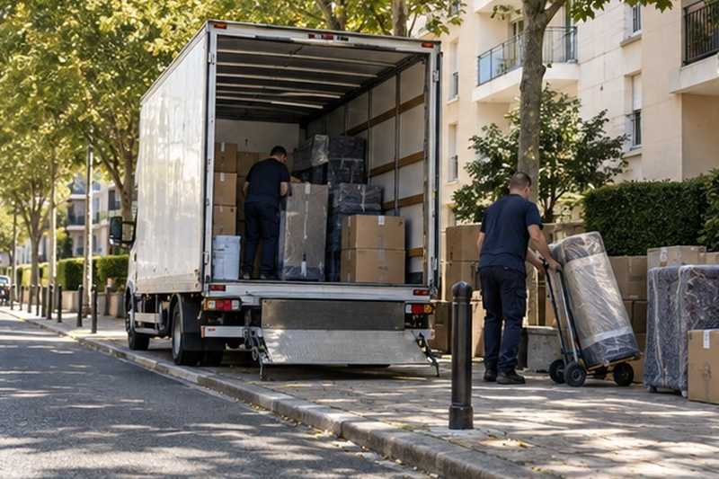 Camion sur une aire de livraison : chantier Rue Aristide Briand