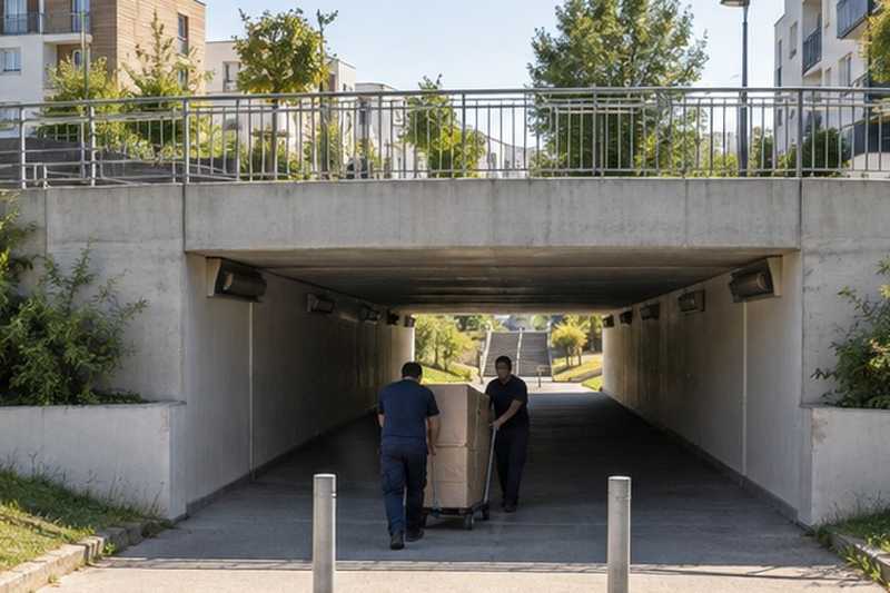 Chariot dans un passage souterrain : chantier Rue Carnot