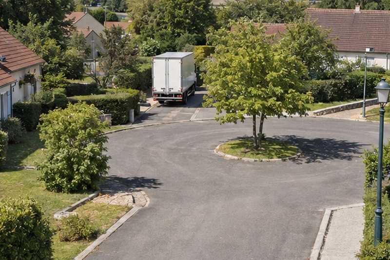 Camion au fond d’une impasse : chantier Rue de la Rucherie