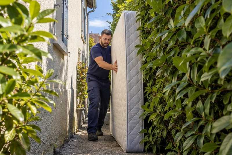 Matelas glissé le long de la haie : chantier Rue de Lagny