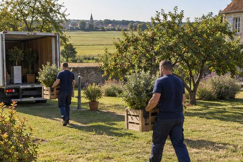 Arbustes en pots sortis du verger