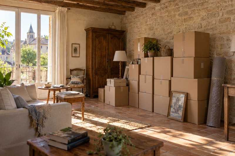 Cartons empilés contre un mur