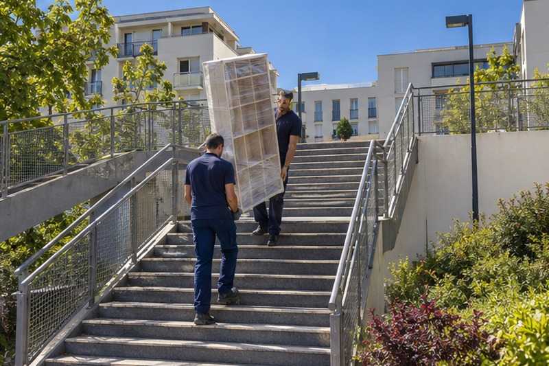 Bibliothèque montée sur un escalier de dalle : chantier Avenue Adrien Ledoux