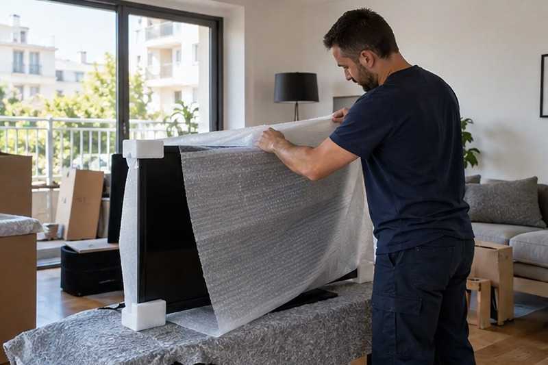 Téléviseur sous mousse et coins