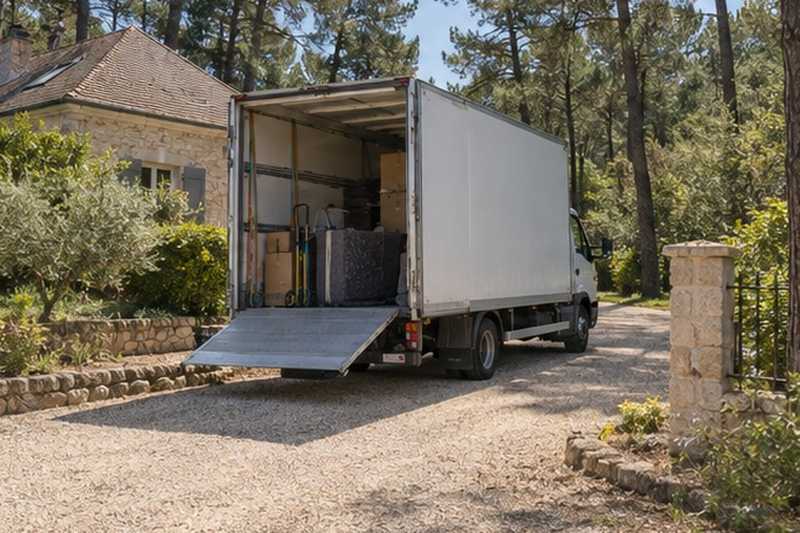 Camion dans une allée sous les pins