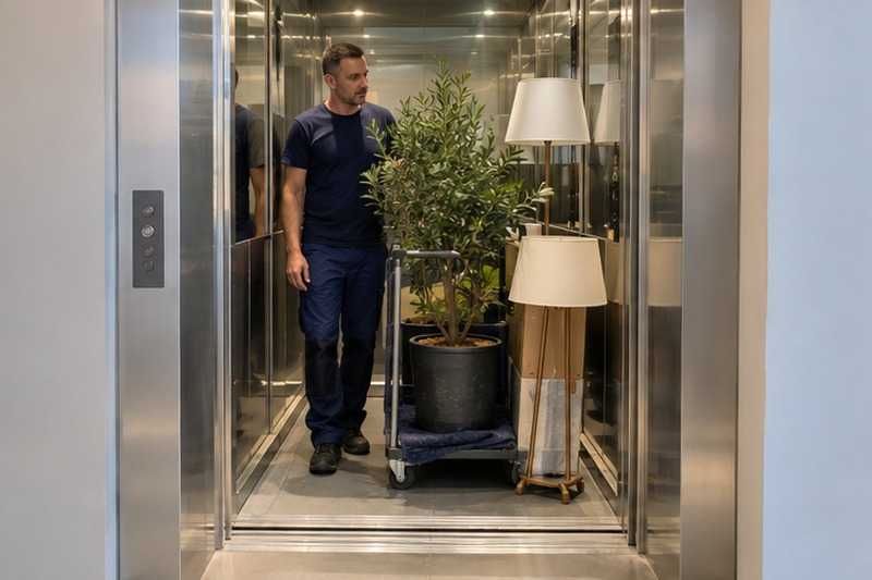 Plantes et lampes descendues en cabine : chantier Rue Abel Leblanc