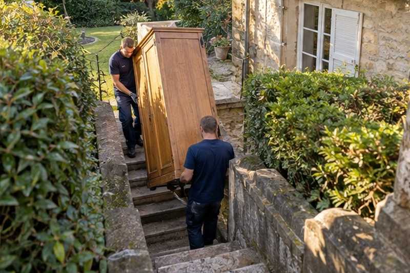 Bas d’armoire dans un escalier de jardin : chantier Rue Croix Saint-Pierre