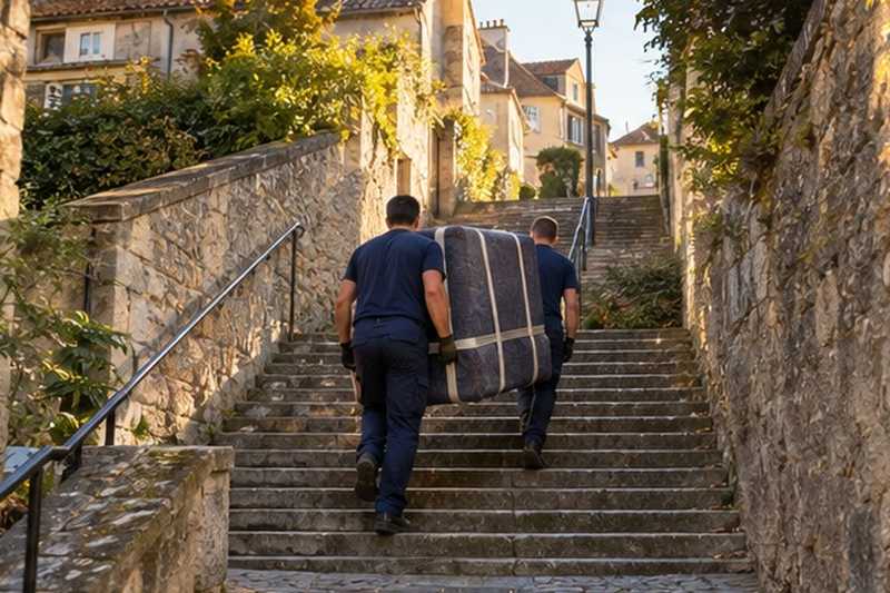 Malle montée par un escalier de rue : chantier Rue Croix Martine