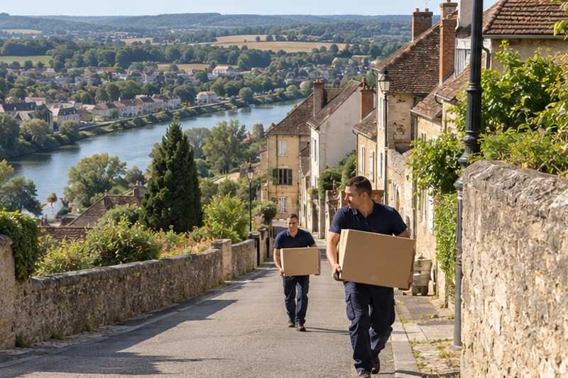 Cartons montés dans une rue en côte : chantier Rue de Bel Air