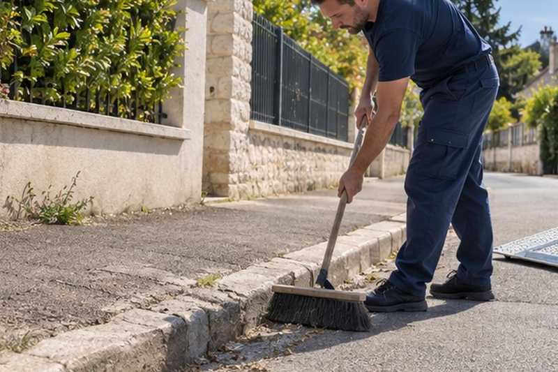 Bordure balayée avant la rampe : chantier Rue de la Chair Aux Gens