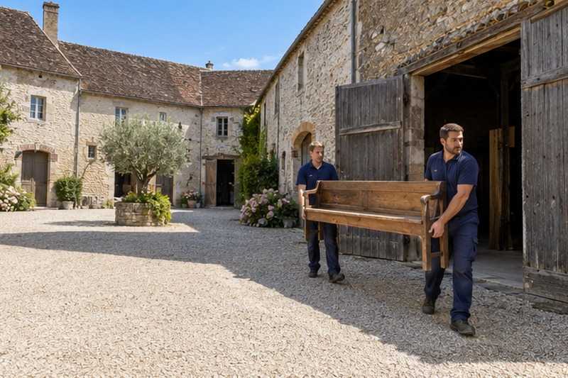 Banc sorti d’une grange : chantier Rue Saint-Pierre