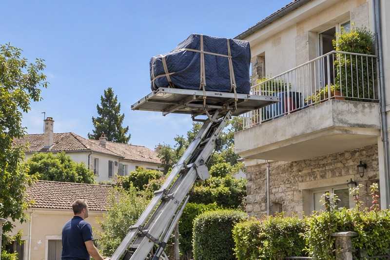 Piano à queue hissé par l’extérieur : chantier Rue de la Louvière