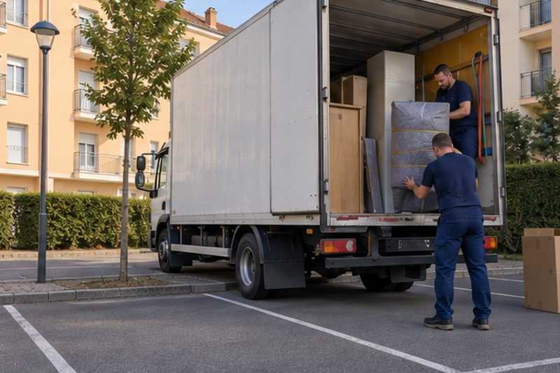 Camion sur un parking de résidence : chantier Rue de la Rochelle