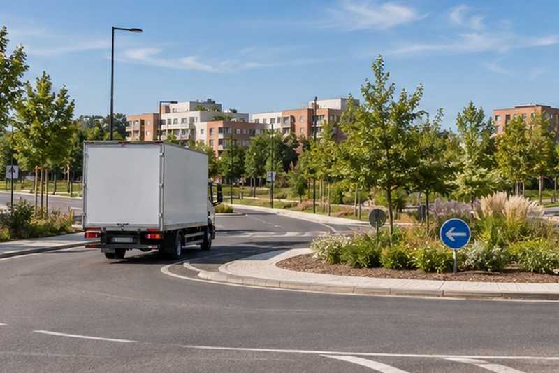 Sortie de rond-point en ville nouvelle