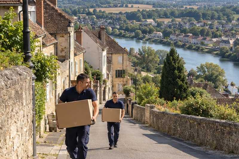 Cartons montés dans une rue en côte : chantier Rue de l’Essor