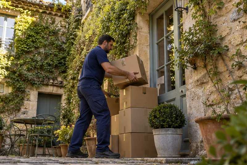 Cartons groupés près d’un mur de lierre : chantier Rue André Maginot