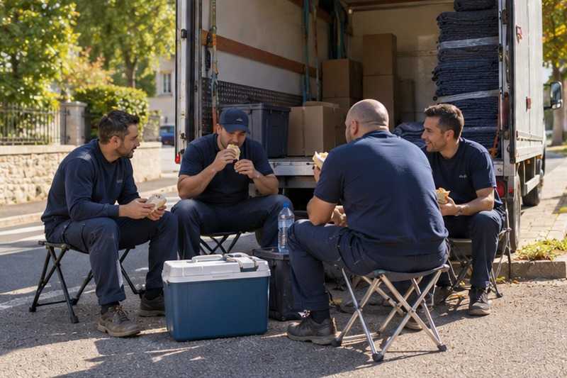 Pause de midi à l’ombre : chantier Rue Chone