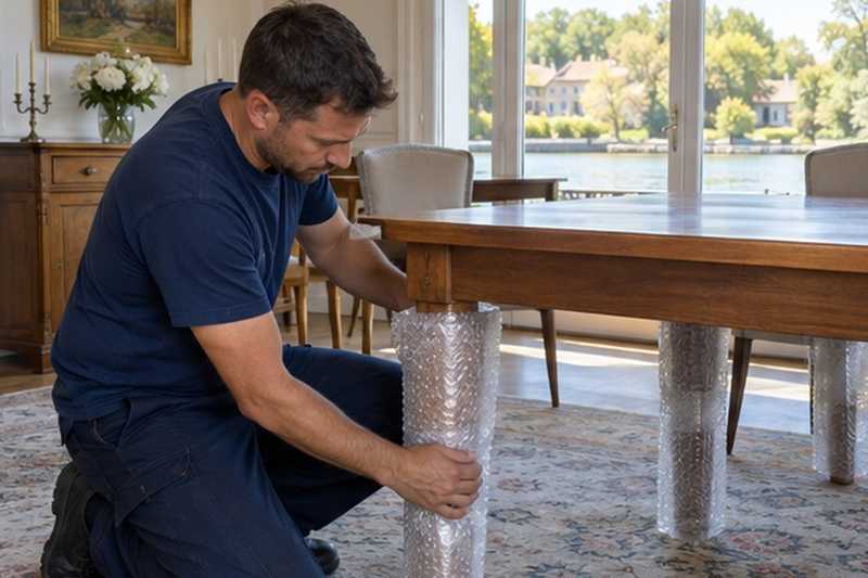 Pieds de table emballés un à un