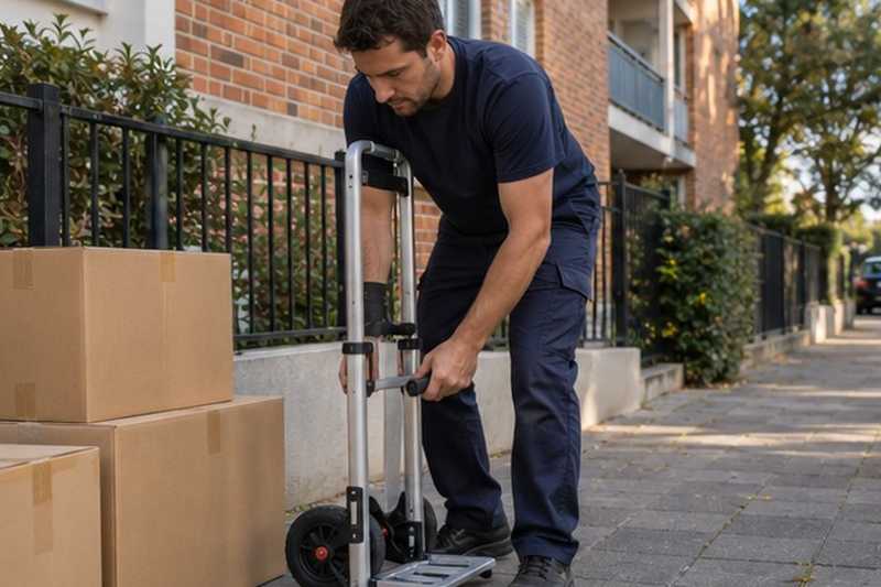 Chariot pliant déplié sur le trottoir : chantier Rue de la Fourche à Pain