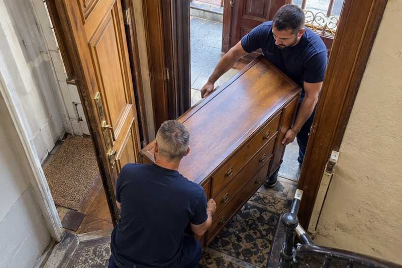 Commode inclinée dans le vestibule : chantier Rue Chapu