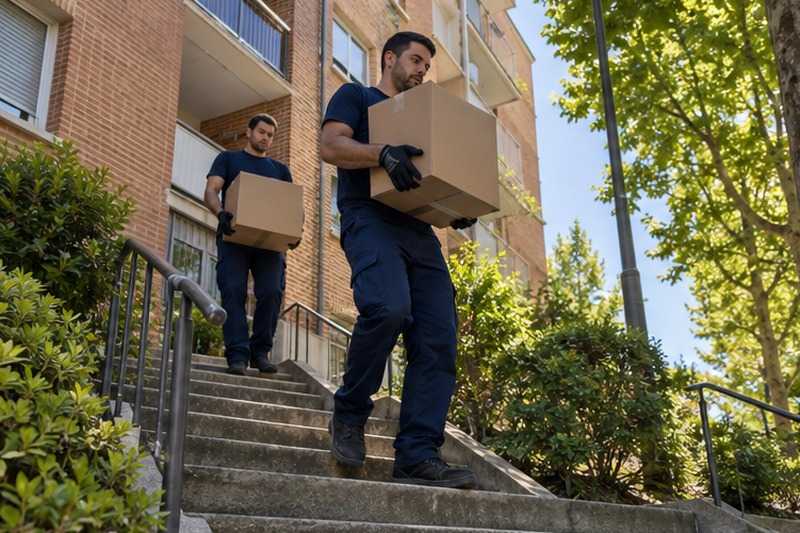 Cartons sur un cheminement en escalier : chantier Rue Corot