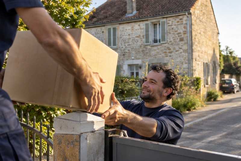 Carton passé par-dessus le portillon : chantier Rue Anaximène