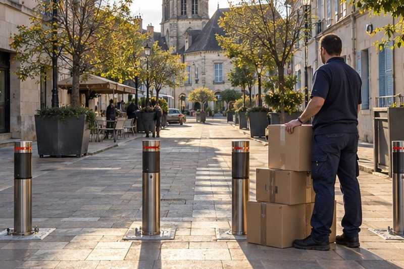 Attente aux bornes de la zone piétonne : chantier Rue d’Allemagne