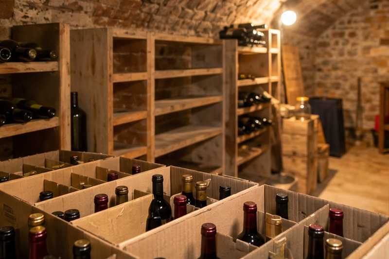 Bouteilles de la cave en cartons : chantier Rue des Dragées