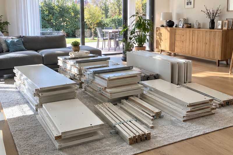 Étagère modulaire en pièces : chantier Rue Albert Thomas