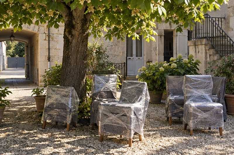 Chaises en attente sous un tilleul : chantier Rue des Jardiniers