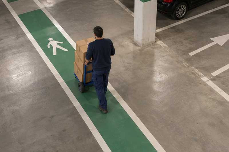 Chariot sur le passage piéton du sous-sol : chantier Rue de Condé