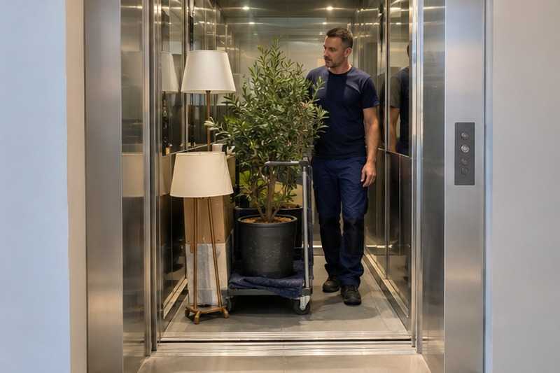 Plantes et lampes descendues en cabine : chantier Rue Albert Olivieri