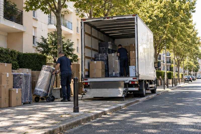 Camion sur une aire de livraison : chantier Rue de Beauvais
