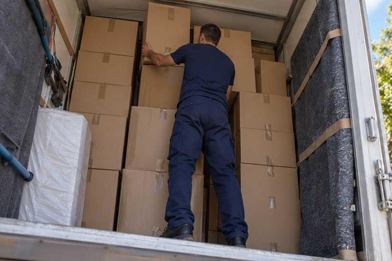 Mur de cartons dans le camion, Mareuil-lès-Meaux