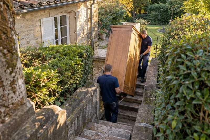 Bas d’armoire dans un escalier de jardin : chantier Rue de l’Abbé Petitot