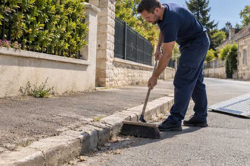 Bordure balayée avant la rampe : chantier Rue Albert Salmon