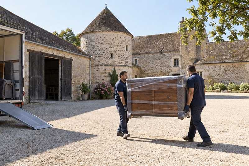 Commode traversant une cour de ferme : chantier Rue Ampère