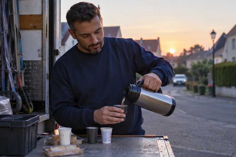 Café avant le premier chargement : chantier Rue André Lebon