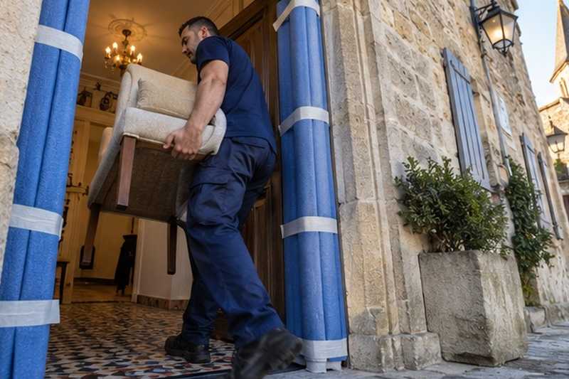 Chambranle garni de mousse : chantier Rue Anatole France