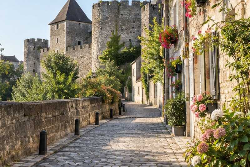 Ruelle pavée au pied des remparts, Montévrain