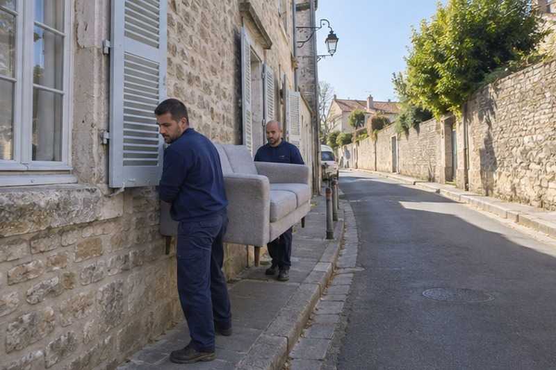 Canapé sur un trottoir étroit : chantier Rue de l’Église