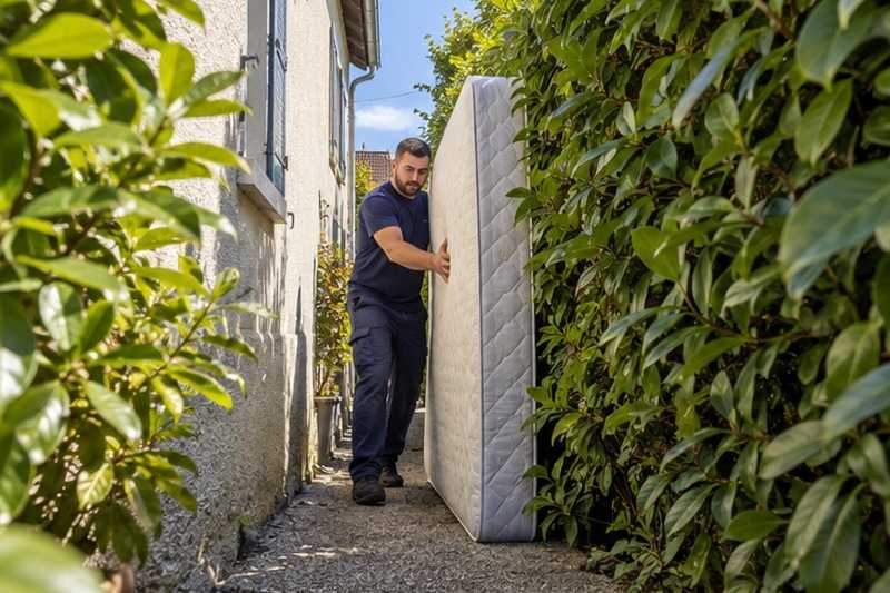 Matelas glissé le long de la haie : chantier Rue de la Chicane
