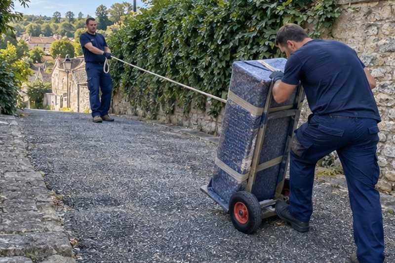 Corde de retenue sur le diable : chantier Rue de la Libération