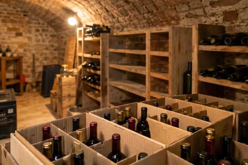 Bouteilles de la cave en cartons : chantier Rue d’Alsace