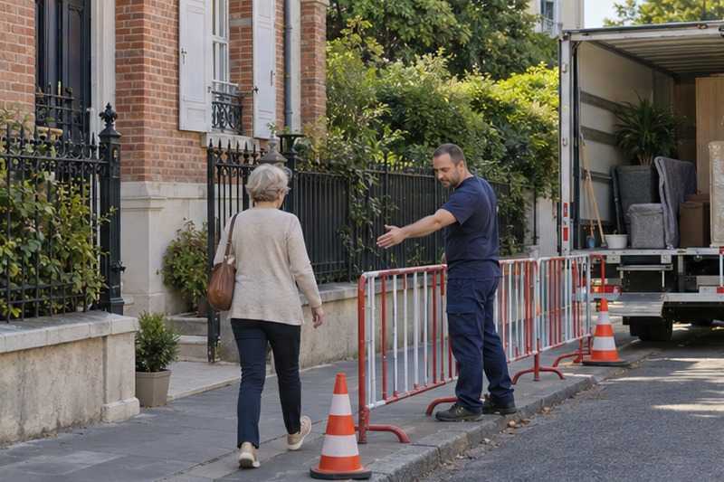 Trottoir protégé le long du camion : chantier Rue de Champagne