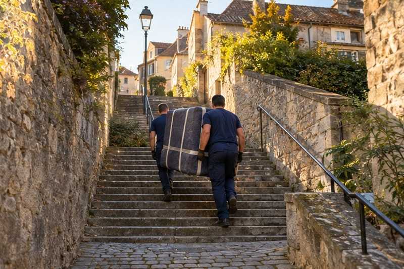 Malle montée par un escalier de rue : chantier Rue de l’Alevinier